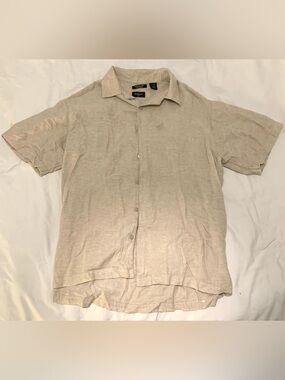Haggar Beige Linen Blend Button-Up Short Sleeve Shirt